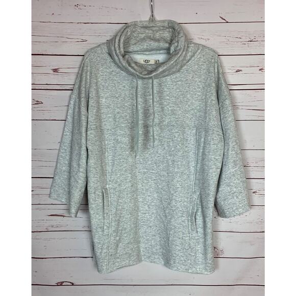 UGG Women's M/L Medium Large Gray Fleece Lined Cowl Neck Sweatshirt Pockets Top - Picture 1 of 11